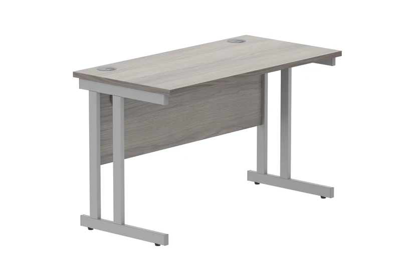 Office Hippo Essentials Rectangular Writing Computer Work Place, Home Office Desk with Cable Port Management, Alaskan Grey Oak, 120x60cm