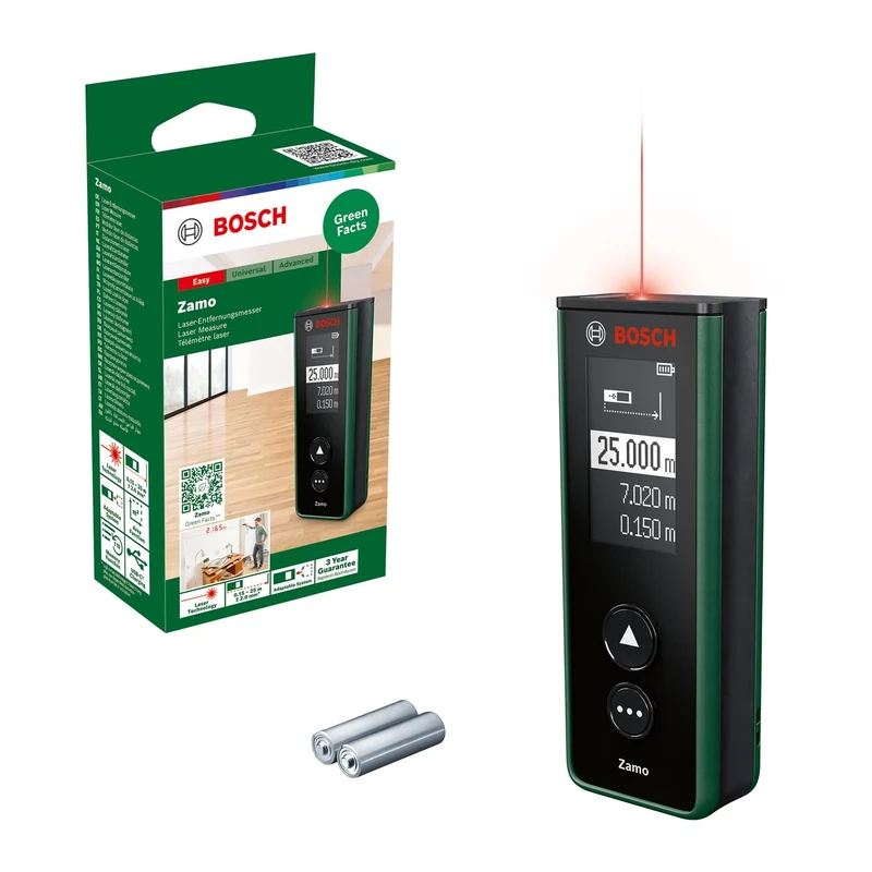 Bosch Laser Measure Zamo 4th gen. (Easy & Precise Measurement up to 25m, Rechargeable Batteries via USB-C®, with Attachment Function, in Cardboard Box)
