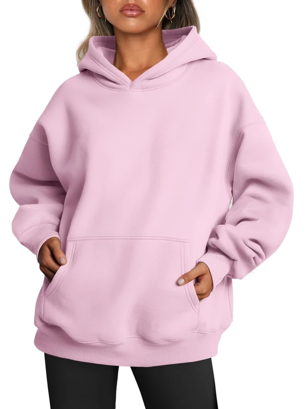 Trendy Queen Womens Oversized Hoodies Fleece Sweatshirts Long Sleeve Sweaters Pullover Fall Outfits with Pocket, Pale Pink, Medium