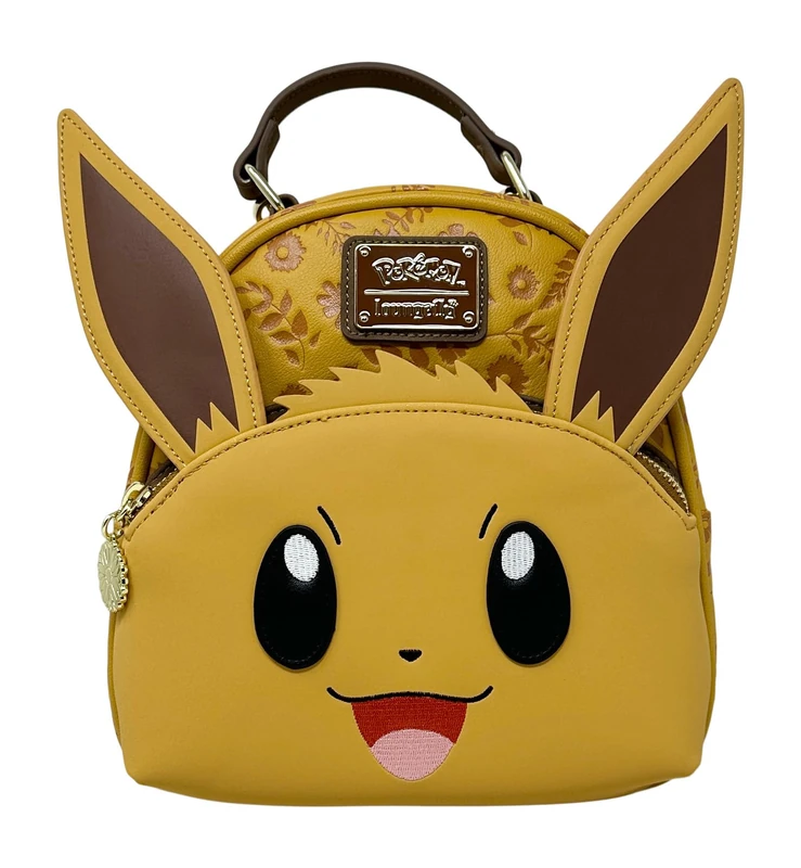 Loungefly Pokemon Eevee Cosplay Womens Convertible Double Strap Shoulder Bag Purse, Brown, M