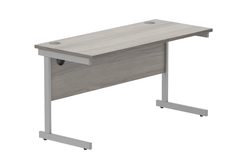 Office Hippo Essentials Rectangular Writing Computer Work Place, Home Office Desk with Cable Port Management, MFC, Alaskan Grey Oak, 140x60cm