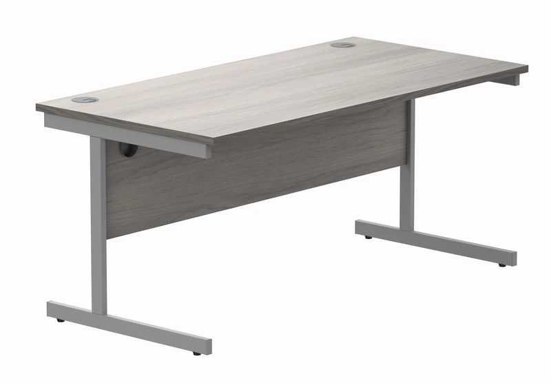Office Hippo Essentials Rectangular Writing Computer Work Place, Home Office Desk with Cable Port Management, MFC, Alaskan Grey Oak, 160x80cm