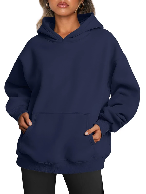 Trendy Queen Womens Oversized Hoodies Fleece Sweatshirts Long Sleeve Sweaters Pullover Fall Outfits with Pocket, Navy, S