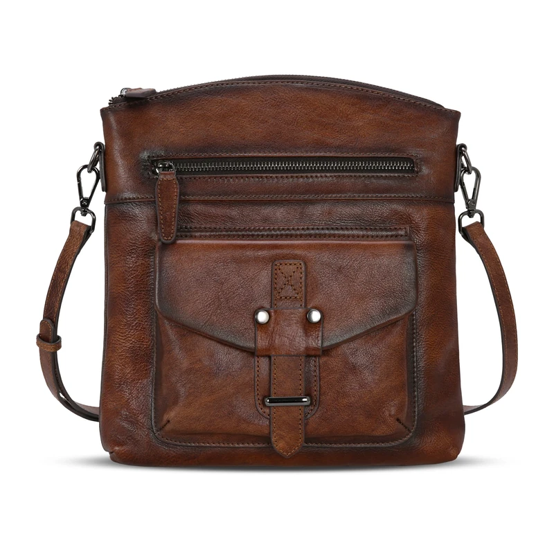 HESHE Leather Crossbody Bags for Women Satchel Purses Shoulder Purses and Handbags Cross Body Bag with Multi Pockets, Coffee, M