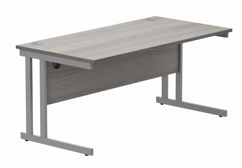 Office Hippo Essentials Rectangular Writing Computer Work Place, Home Office Desk with Cable Port Management, Alaskan Grey Oak, 160x80cm