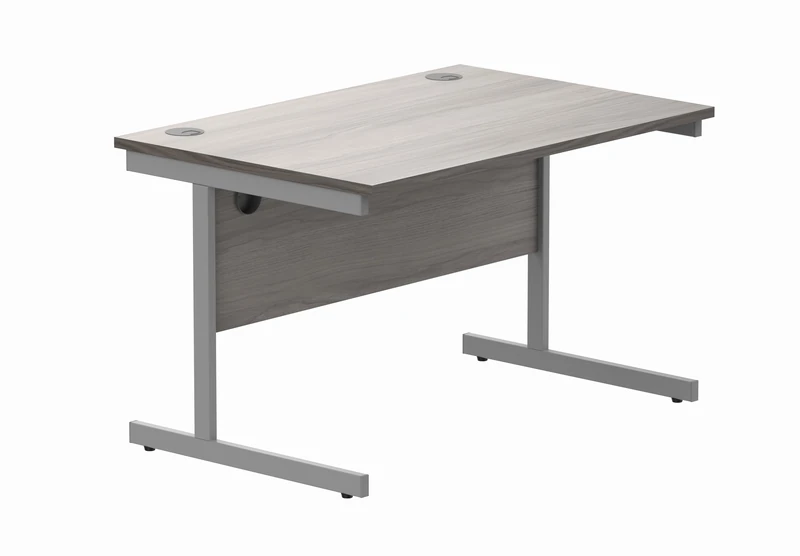 Office Hippo Essentials Rectangular Writing Computer Work Place, Home Office Desk with Cable Port Management, MFC, Alaskan Grey Oak, 120x80cm