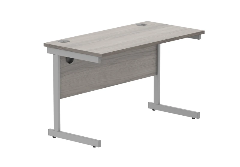 Office Hippo Essentials Rectangular Writing Computer Work Place, Home Office Desk with Cable Port Management, MFC, Alaskan Grey Oak, 120x60cm