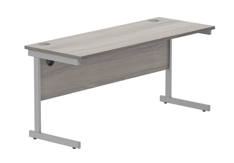 Office Hippo Essentials Rectangular Writing Computer Work Place, Home Office Desk with Cable Port Management, MFC, Alaskan Grey Oak, 160x60cm