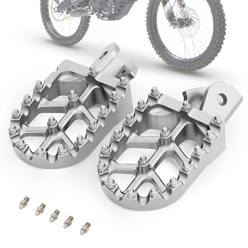 IUVWISN Motorcycle Footpegs Wider Foot Pegs CNC for Surron Sur Ron LBX Talaria Sting MX3/R MX4 Talaria X3 XXX E-Ride Pro SS/S Electric Dirt Bike Silver