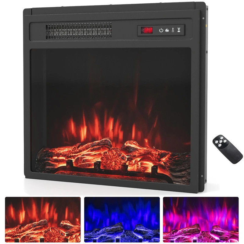GiantexUK Recessed Electric Fireplace, Insert Electric Fire Heater with Flame Colors, Brightness, Thermostat, Timer, Remote & Overheat Protection (750W/1500W, 20’’/50.46cm)