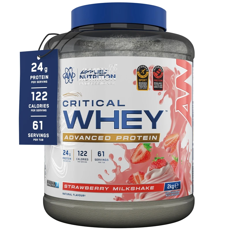 Applied Nutrition Critical Whey Protein Powder – 24g Protein per Serving, High Protein Powder, Protein Shake with BCAAs & Glutamine – Muscle Growth & Recovery (2Kg - 61 Servings)(Strawberry)