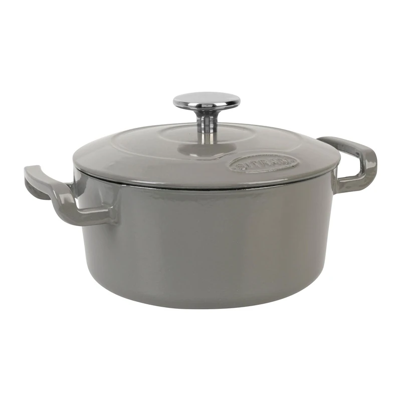 Sitram Sitrabella 716040 Casserole Dish Round Enamelled Cast Iron Diameter 20 cm - 2.5 Litres - Grey Enamel Exterior White Interior - All Heat Sources Including Induction - Ideal for Meals 2-3 Guests