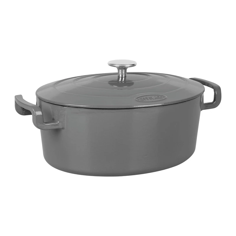 Sitram 715407 Sitrabella Casserole Oval Enamelled Cast Iron Length 31 cm - 6.5 Litres - Grey Enamel Exterior White Interior - All Heat Sources Including Induction - Ideal for 5-7 Guests