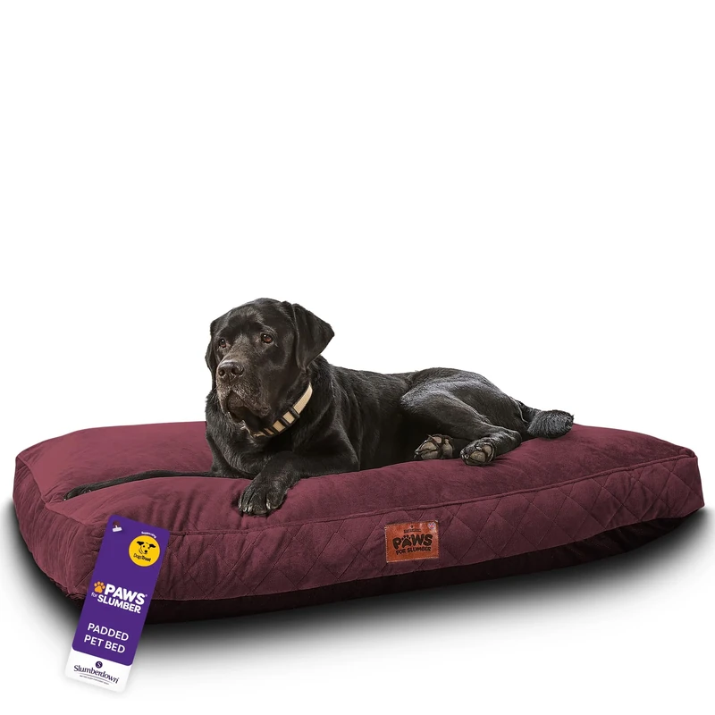 Slumberdown Luxury Padded XL Dog Bed (90 * 120 * 20cm) - Supportive, Cushioned & Washable Crate Mattress for Puppies, Dogs & Cats | Orthopedic, UK-Made, Non-Slip Base, Burgundy