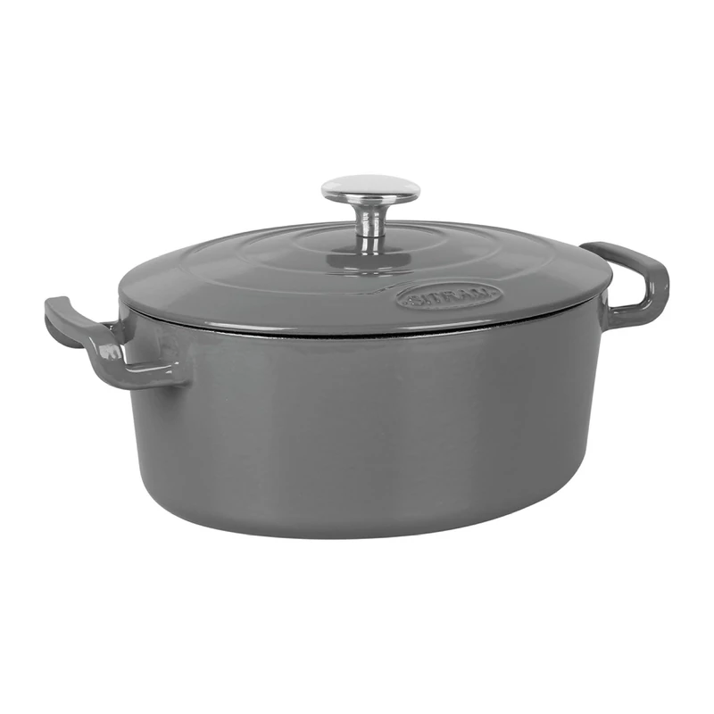 Sitram 715406 Sitrabella Casserole Oval Enamelled Cast Iron Length 26 cm - 4 Litres - Grey Enamel Exterior White Interior - All Heat Sources Including Induction - Ideal Meal for 4-5 Guests