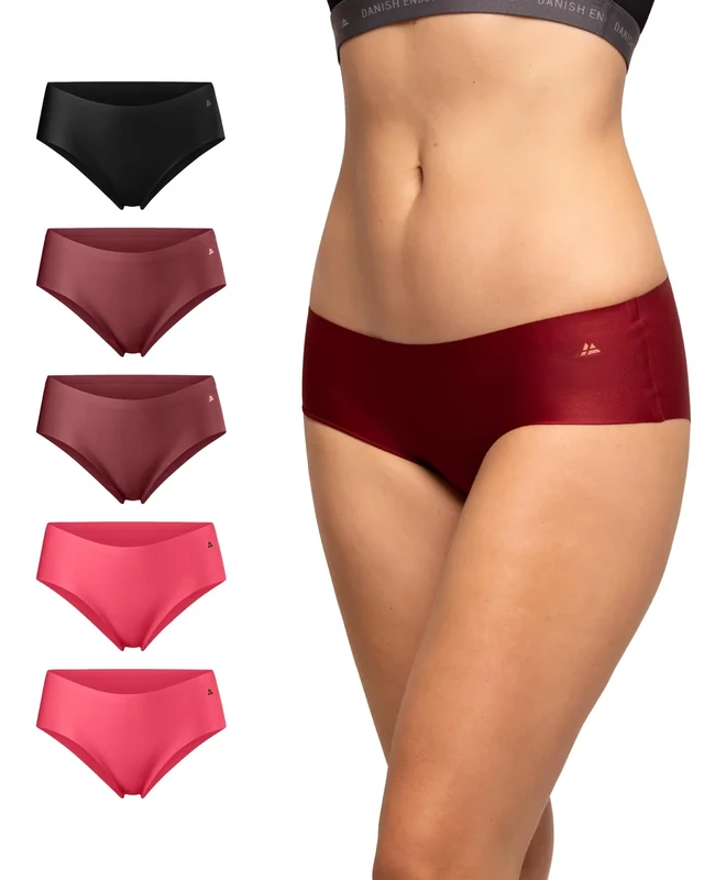 DANISH ENDURANCE 5 Pack Women's Invisible Hipster Panties, Sport Knickers, No-Show Underwear Multicolor (1x Black, 2x Pink, 2xRuby) S