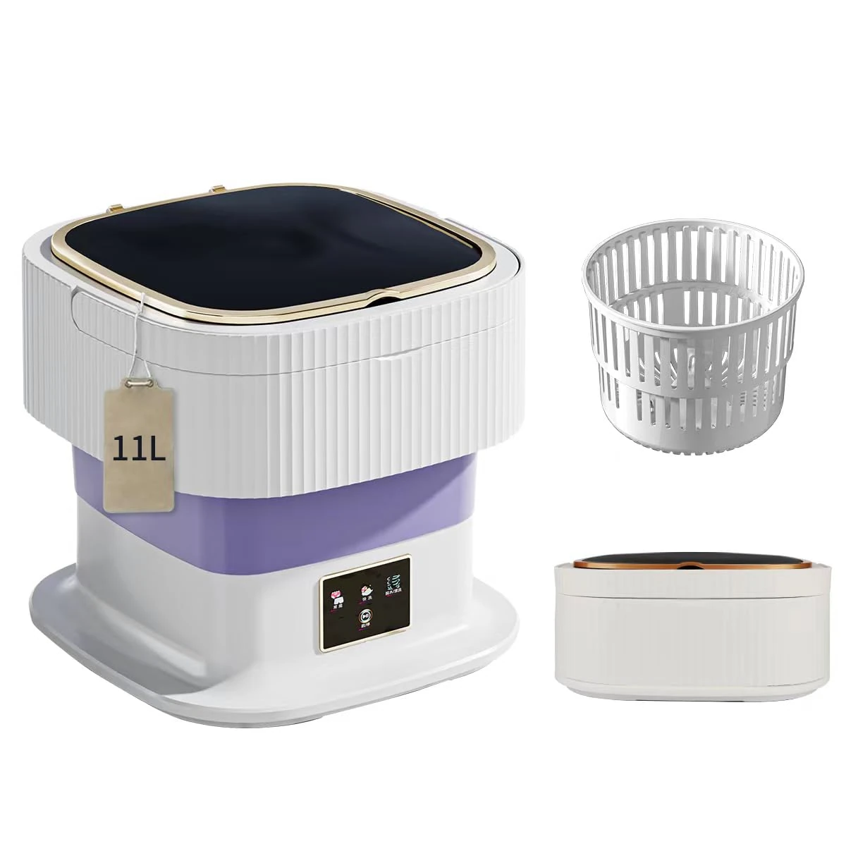 Portable washing machine,11L upgraded large capacity Mini Washer-40W High Power foldable Washer, Deep cleaning of underwear and other small clothes, Hanging drain pipes are more convenient. (Purple)