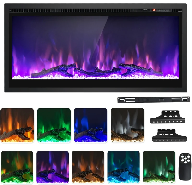 COSTWAY 36" Electric Fireplace - 9 LED Colors, Remote, 750W/1500W