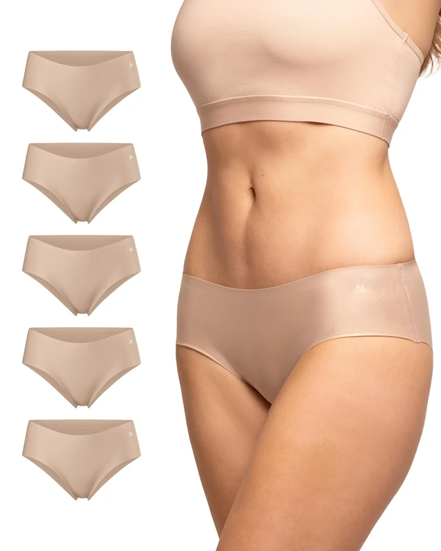 DANISH ENDURANCE 5 Pack Women's Invisible Hipster Panties, Sport Knickers, No-Show Underwear Beige 5-pack S