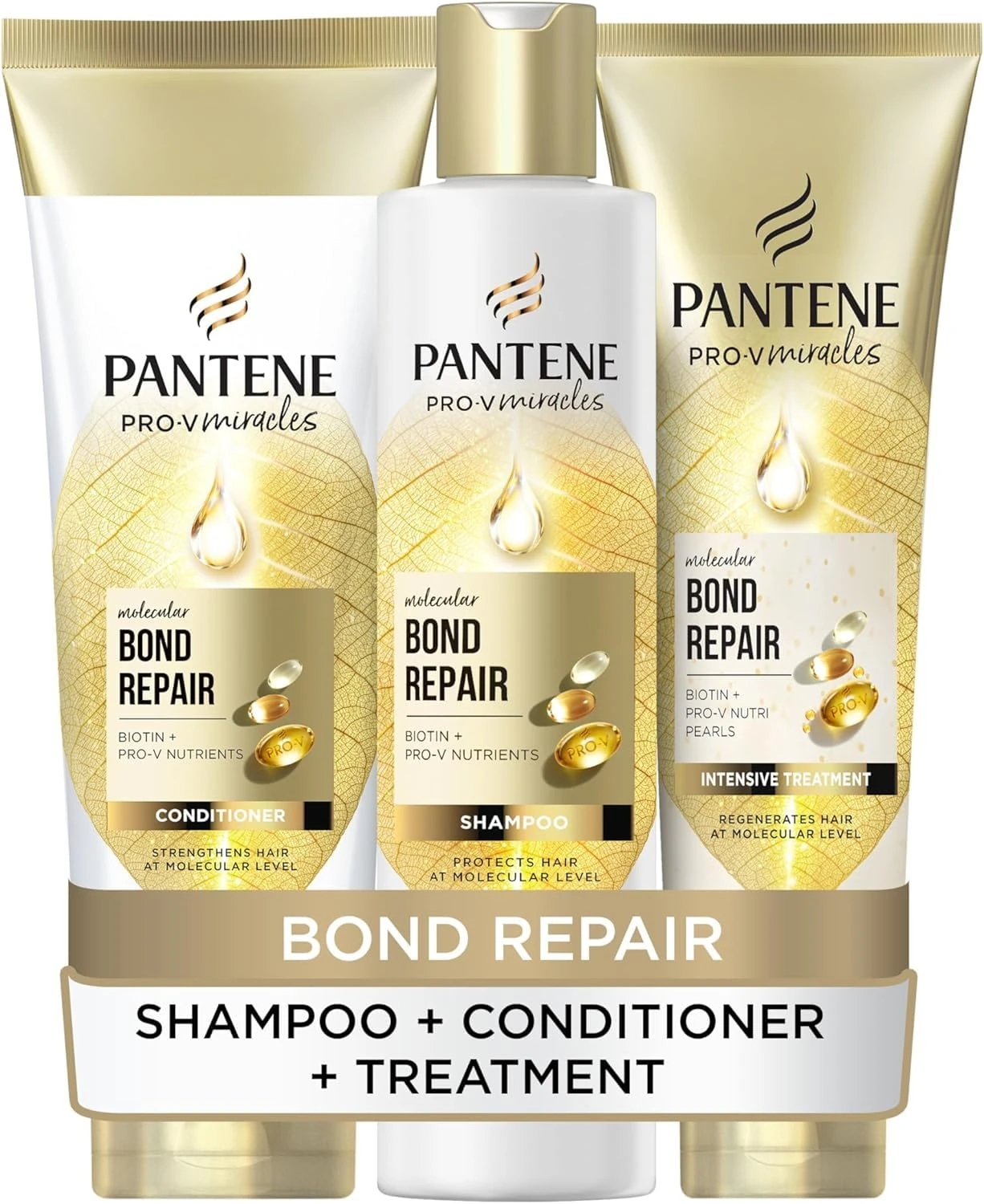 Pantene Molecular Bond Repair Shampoo + Conditioner + Deep Conditioning Hair Treatment with Biotin. For Extremely Dry Damaged Hair. Hair is Visibly Healthier, Strengthened & Repaired