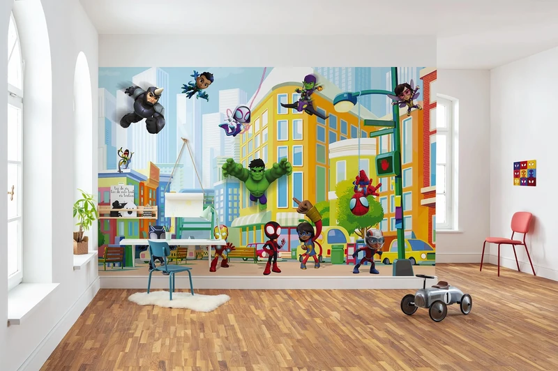 Non-Woven Photo Wallpaper Spidey Sightseeing Tour with Friends Size 400 x 250 cm Children's Bedroom Wallpaper Children's Wallpaper