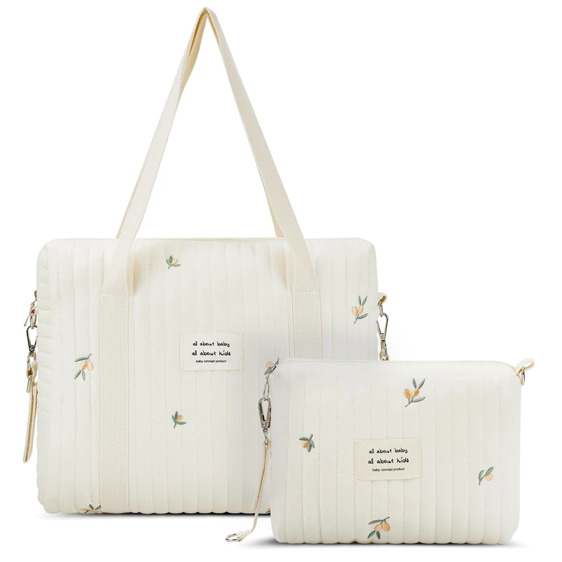 Paterr 2 Pcs Diaper Bag Tote for Women Multifunction Multisize Maternity Bag Quilted Cotton Cute Diaper Bag(Olive Flower) - Image 1