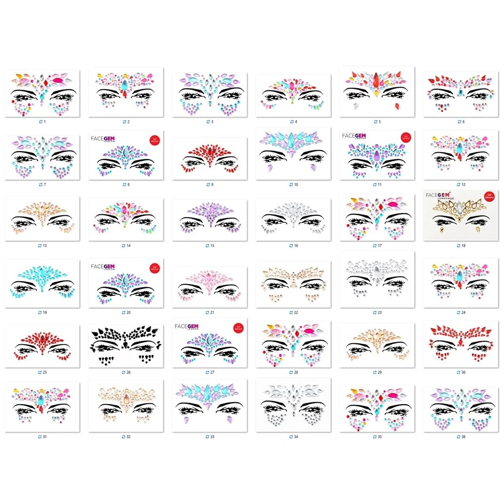 100 PCS Face Gems Self-Adhesive Gems Glitter Jewel Tattoo Sticker Festival Face Gems Rave Party Body Make Up Rhinestone Face Gem Stickers Face Jewel For Festivals