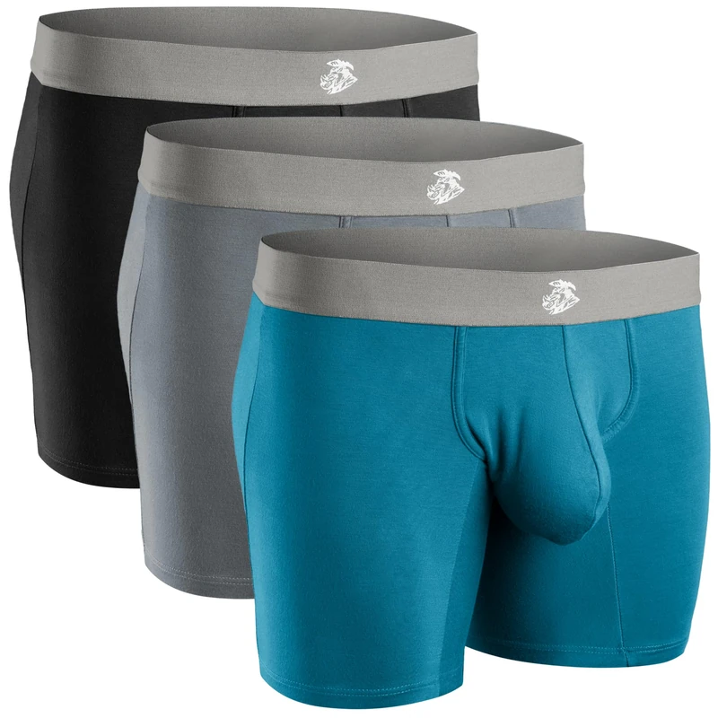 Real Men Bulge Enhancing Pouch Underwear for Men – 1, 3 and 6 Pack Set - Modal Boxer Briefs ABCD Pouch, 3pk 7in Black/Blue/Gray, XL