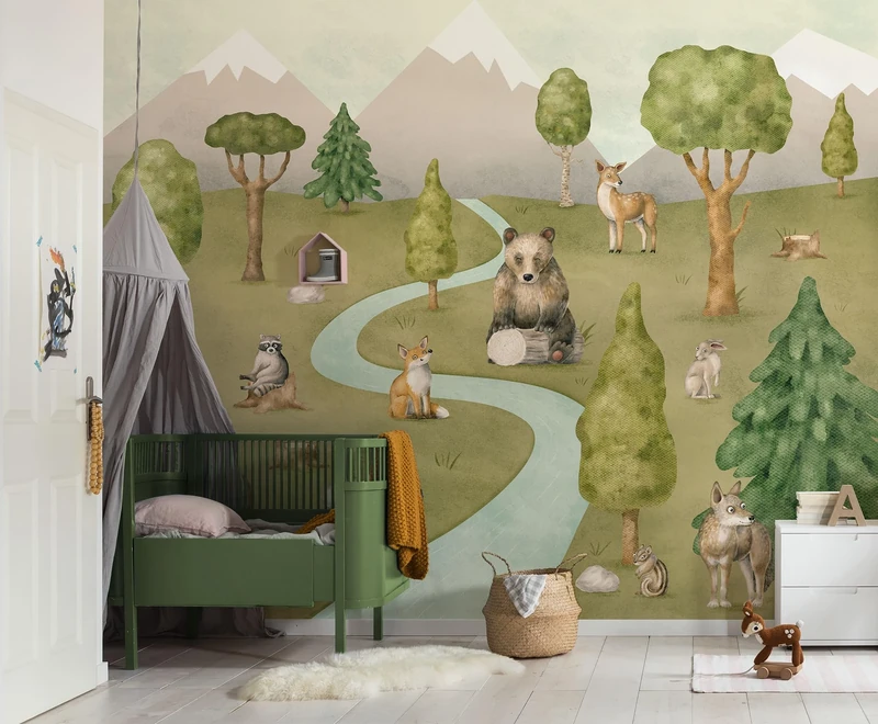 Komar Non-Woven Photo Wallpaper Neighbor-Wood Meetings Size 300 x 250 cm Children's Bedroom Wallpaper