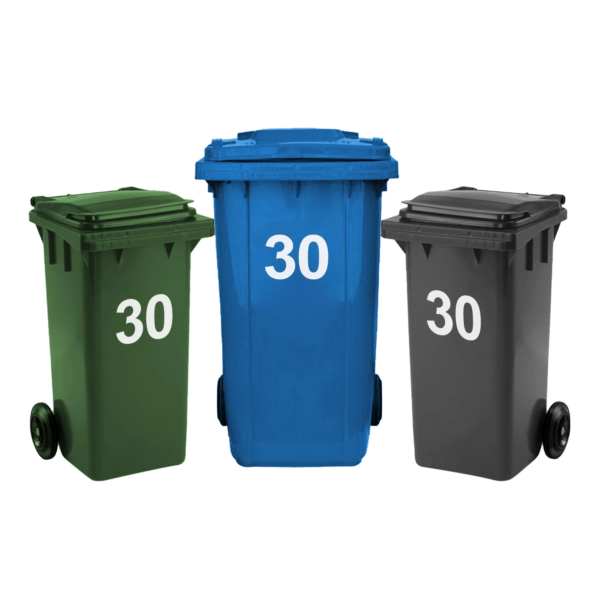 Rubigo 3 x Bin Numbers for Wheelie Bins, 0-99, 17.5cm Dustbin Stickers, Easy Application Stick On Number Stickers - Weatherproof Self Adhesive Vinyl (30)