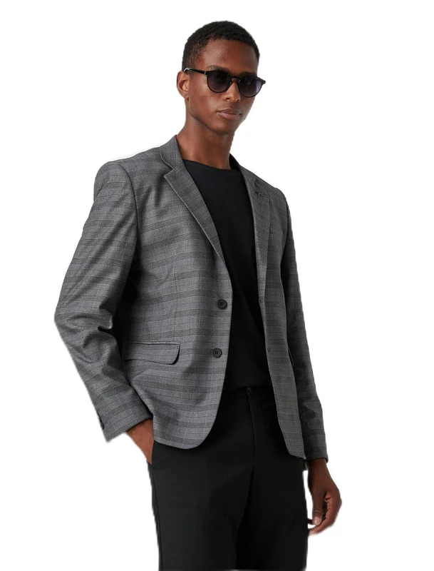 Koton Men's Blazer Jacket, Grey Check(0C3), 42R