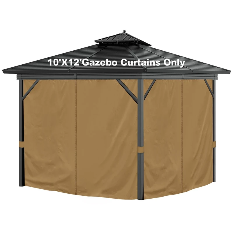 10'x12' Privacy Gazebo Curtains Outdoor Waterproof, 4-Panels Sidewall Curtains Universal Replacement with Zipper for Patio, Backyard, Garden (Only Curtains, Khaki)