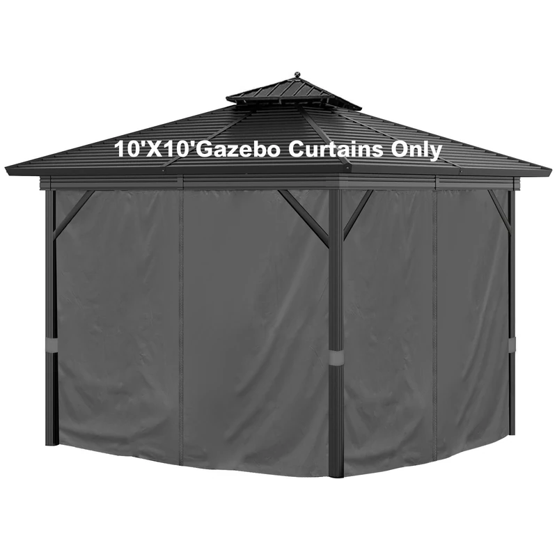 Mogtuo 10'x10' Privacy Gazebo Curtains Outdoor Waterproof, 4-Panels Sidewall Curtains Universal Replacement with Zipper for Patio, Backyard, Garden (Only Curtains, Grey)