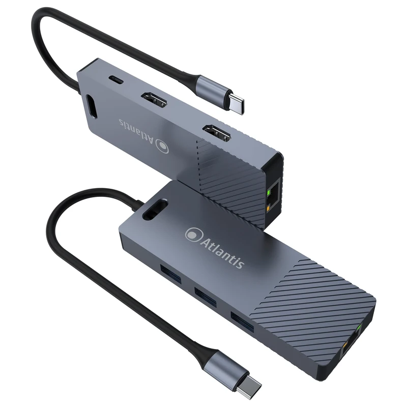 ATLANTIS A04-TC_DK48 Dual Display USB C (Type C) to HDMI 4K Docking Station, Duppia HDMI Output, Ethernet RJ45 Gigabit, 3 USB 3.0, 1 PD-85W. Cable 18cm Compatible with All Notebooks