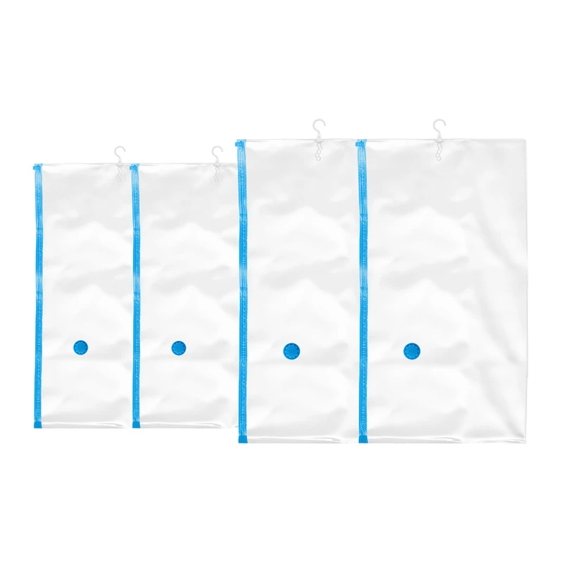 Relaxdays Vacuum Seal, Set of 4, 2 Different Sizes, Travel Clothes Protection, Hanging, Plastic Bag, Transparent, 140 x 70 x 1.5 cm