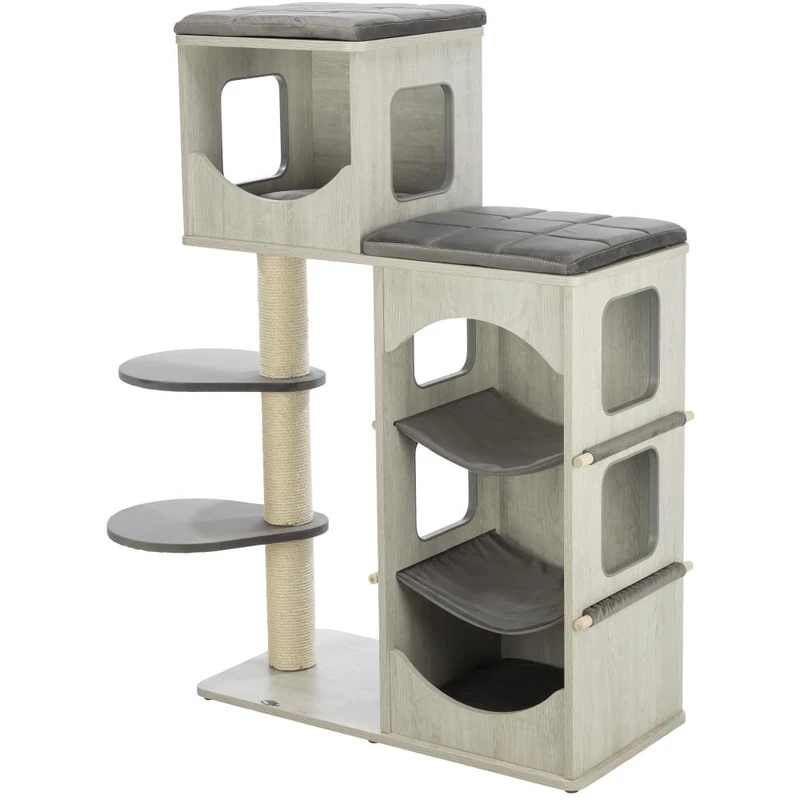 TRIXIE Cat Playhouse Adriano 46.5 in grey – multi-level cat tree with cat hideouts and various lounging options, modern cat tower – cosy & stable – 44466