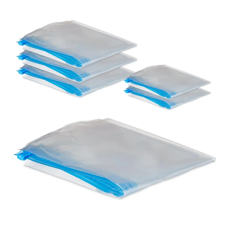 Relaxdays Vacuum Seal, Set of 6, 2 Different Sizes, Storage Protection for Clothes, Plastic, Bag, Transparent, 70 x 50 x 0.5 cm