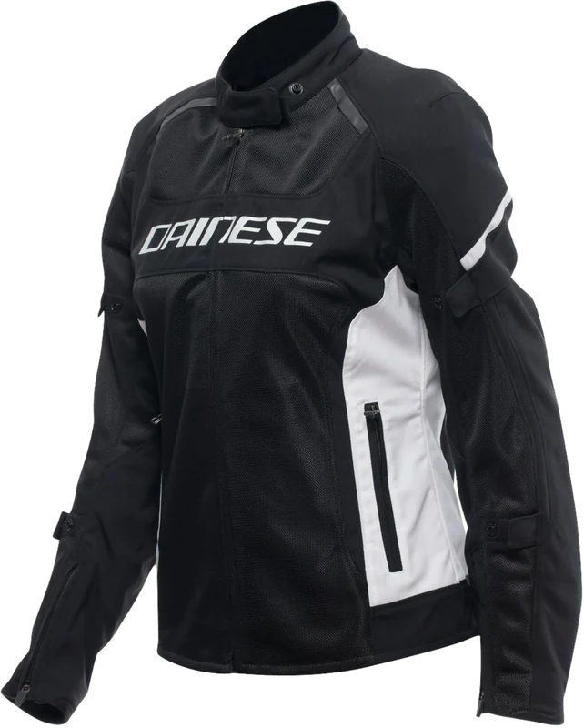 DAINESE - Air Frame 3 Tex Jacket Wmn, Summer Motorcycle Jacket with Detachable Windproof Lining, Woman, Black/White/White, 54
