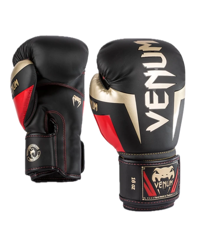 Venum, Elite Boxing Gloves, Unisex Adult, 16 Oz, Black/Gold/Red