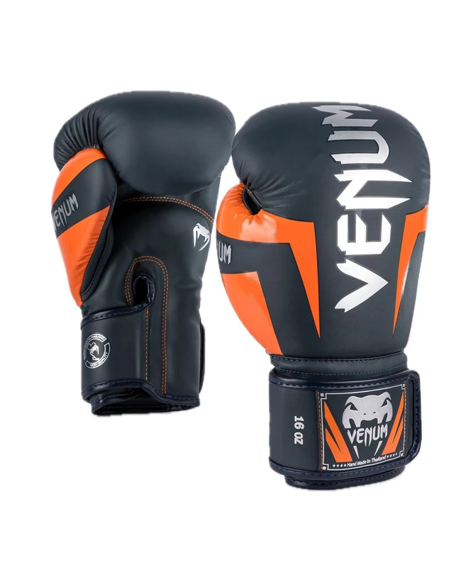 Venum, Elite Boxing Gloves, Unisex Adult, 16 Oz, Navy/Silver/Orange