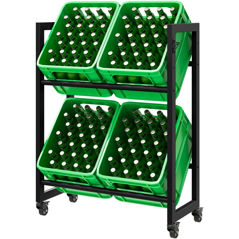 YITAHOME Drinks Crate Rack for 4 Crates with Reinforced Metal and Adjustable Feet, Scratch-Resistant Painting, Beer Crate Rack Including Bottle Opener and All Tools, 75 x 90 x 32 cm