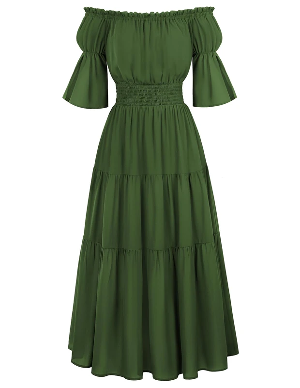 SCARLET DARKNESS Renaissance Dress Women Long Off The Shoulder Dress Pirate Costumes, Forest Green, L