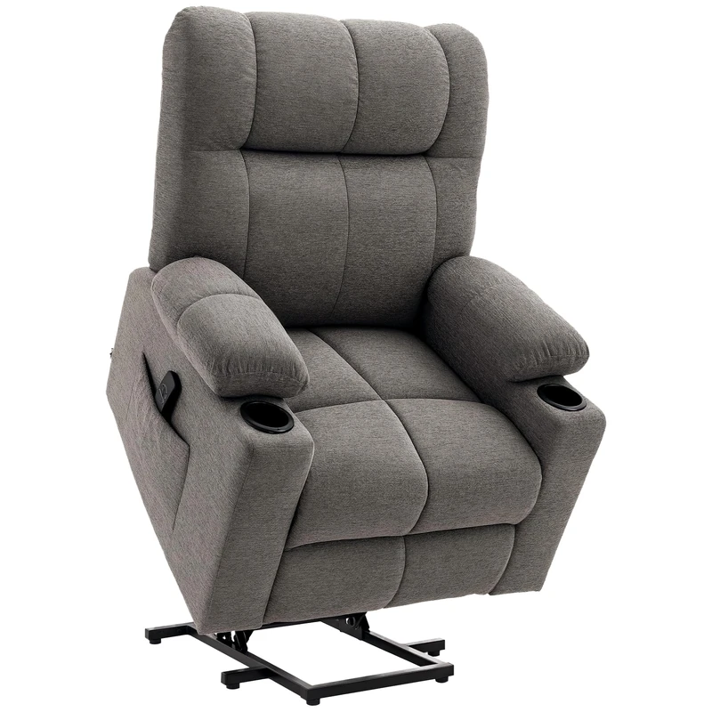 HOMCOM Power Lift Chair Recliner for Elderly, Velvet Electric Riser and Recliner Chair with Wide Seat, Remote Control, Side Pockets, Cup Holders for Living Room, Grey