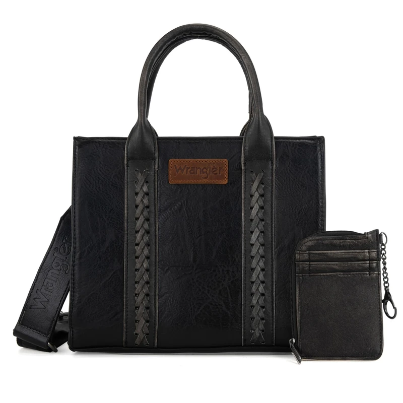 Wrangler Tote Bags for Women Western Purse and Handbags Satchel Top-handle with Card Holder, Vintage-black, M