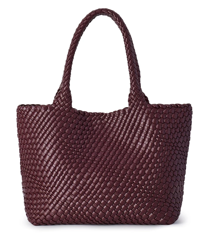 JOTOFIT Woven Bag for Women, Fashion Top Handle Shoulder Bag Soft Vegan Leather Shopper Bag, Coffee, One Size