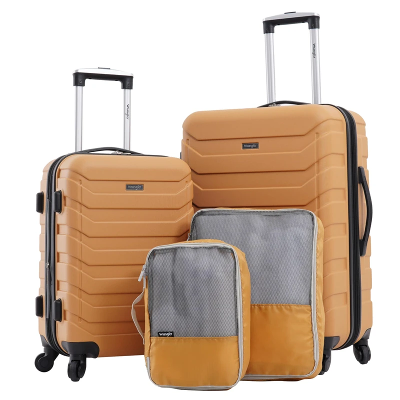 Wrangler Elysium Luggage & Packing Cubes Set, Amber Gold, 4 Piece Set, Miami Luggage & Packing Cubes Set
