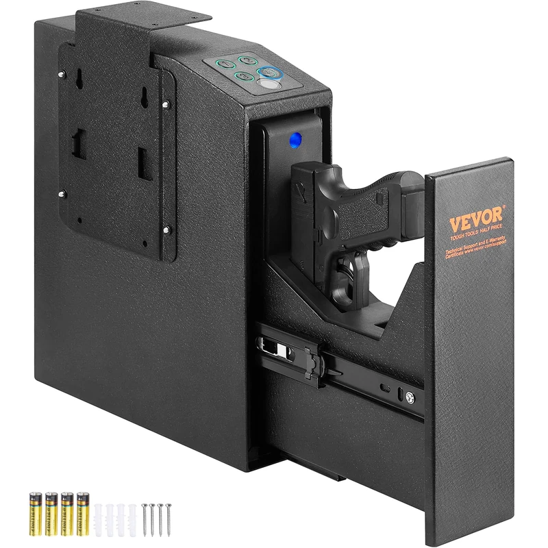 VEVOR Mounted Gun Safe for Pistols, Biometric Gun Safe with Three Quick Access Ways of Fingerprints, Passwords and Keys, Handgun Safe for 1 Pistol for Home, Bedside, Nightstand, Wall