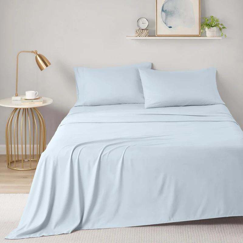 Intelligent Design Microfiber King Sheets Soft Bed Sheets, Elastic Pocket Fits Up to 16" Mattress, Modern, All Season, Cozy Brushed Microfiber King Sheet Set, Pillow Case, King Blue 4 Piece