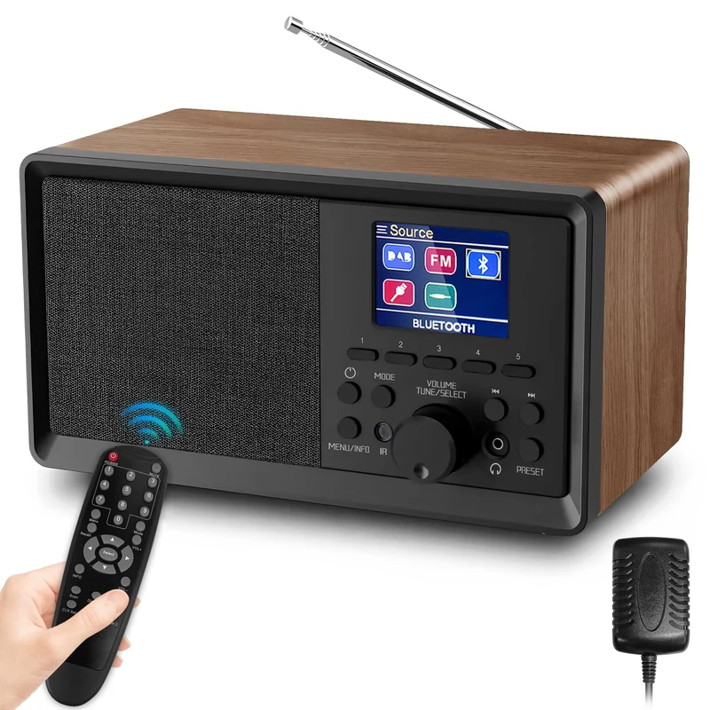 Sentasi DAB Radio/DAB+ with Bluetooth 5.0 FM Digital Radio Nostalgia Portable Wooden Retro Radio FM Radio Alarm Clock with Remote Control Kitchen Radio Dual Alarm Colour Display Clock Radios USB/AUX