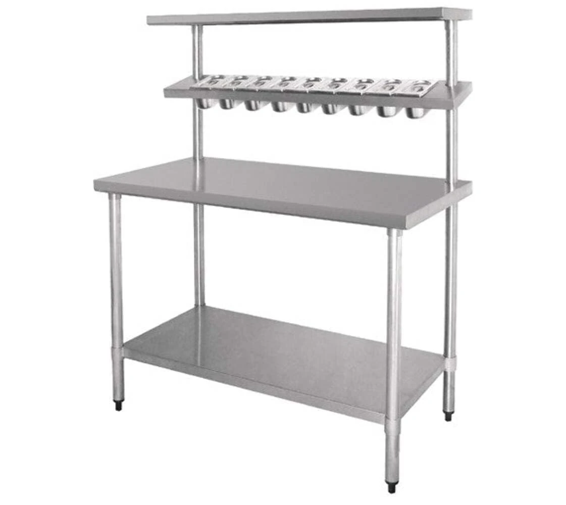 Quattro 1200mm Wide Stainless Steel Chef's Food Prep Table with GN Pan Holder. Prepping Table For All Catering, Cooking, Kitchen, Restaurant & Cafe Establishments. Contains Undershelf For Storage